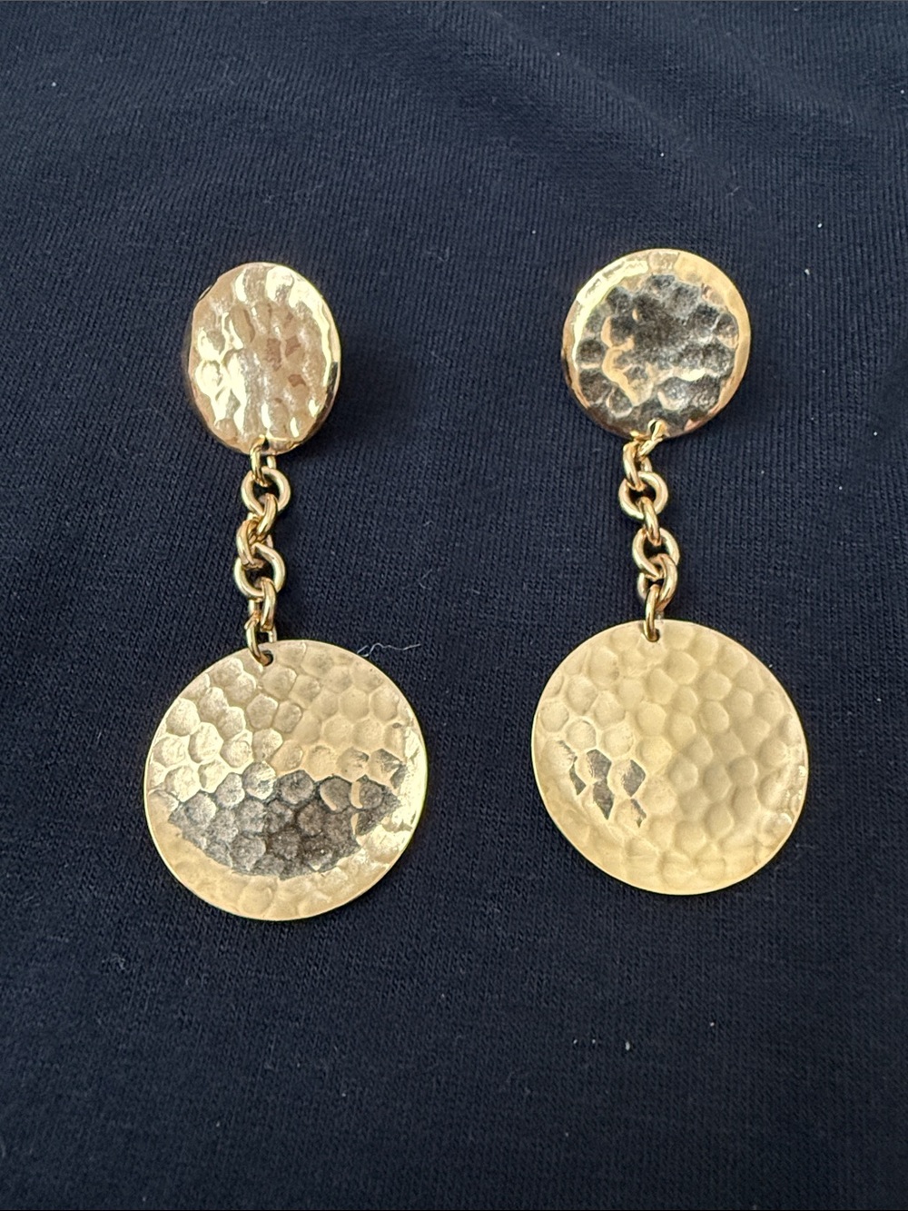 Hammered Gold Drop Disc Earrings - Gold